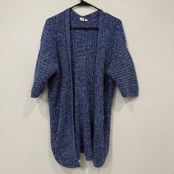 GAP Sweaters - GAP Blue Marled Ribbed Open‎ Front Cardigan Sweater 3/4 Sleeve Women's Size S